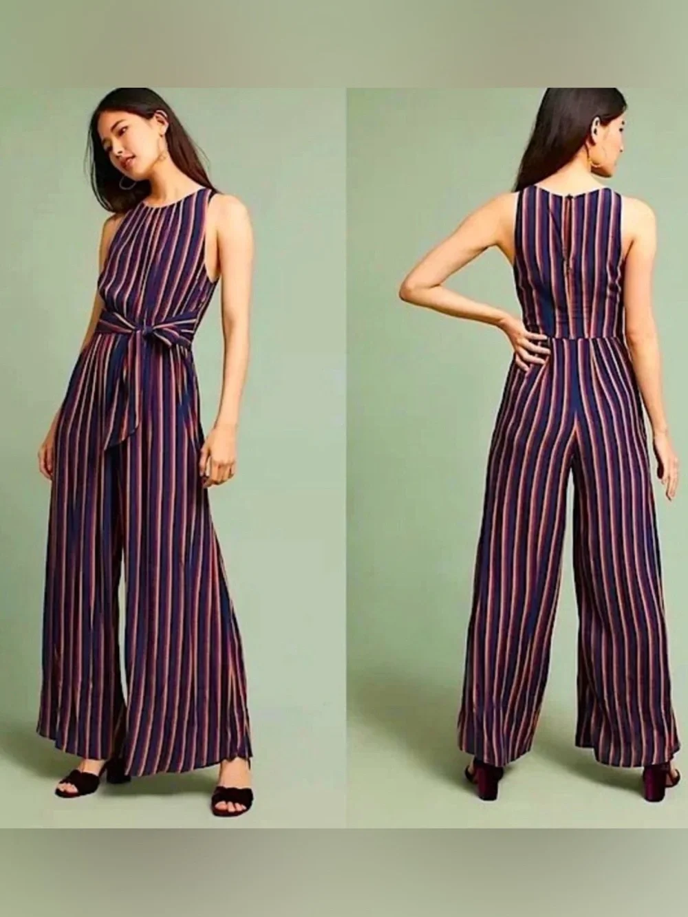 Plenty by Tracy Reese Striped Wide Leg Tie Waist Jumpsuit XS